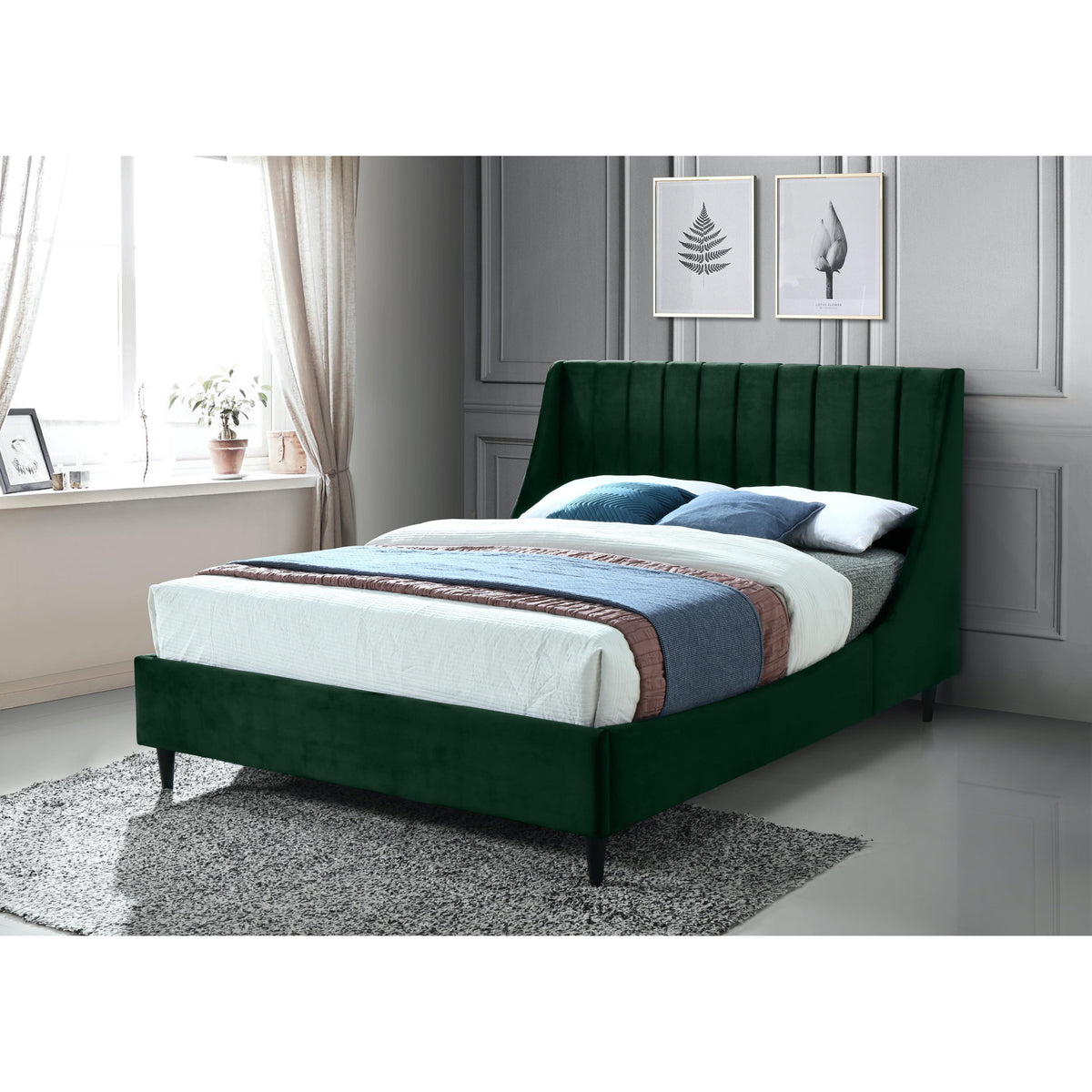 Meridian Eva Green Velvet Queen Bed