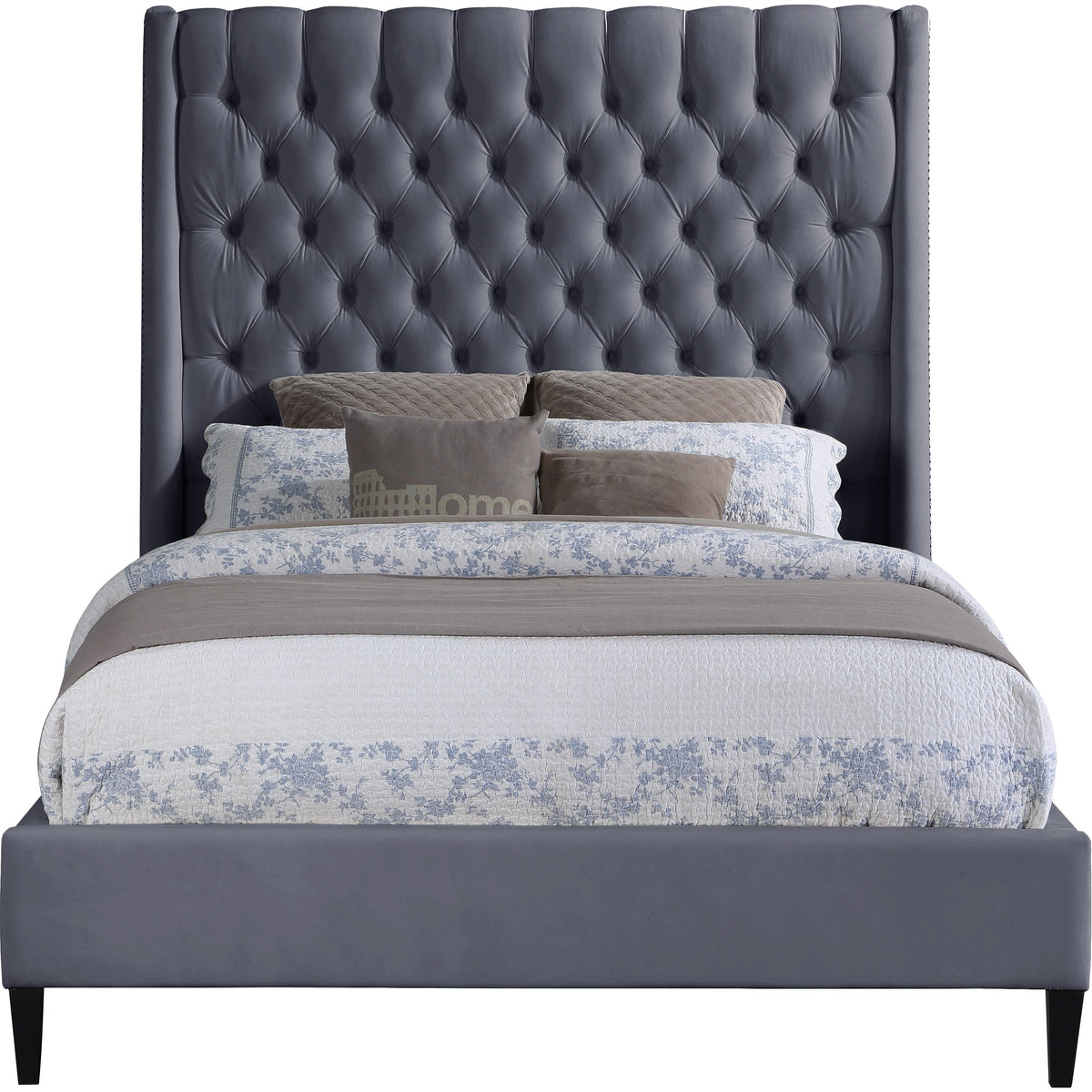 Meridian Fritz Grey Velvet Queen Bed