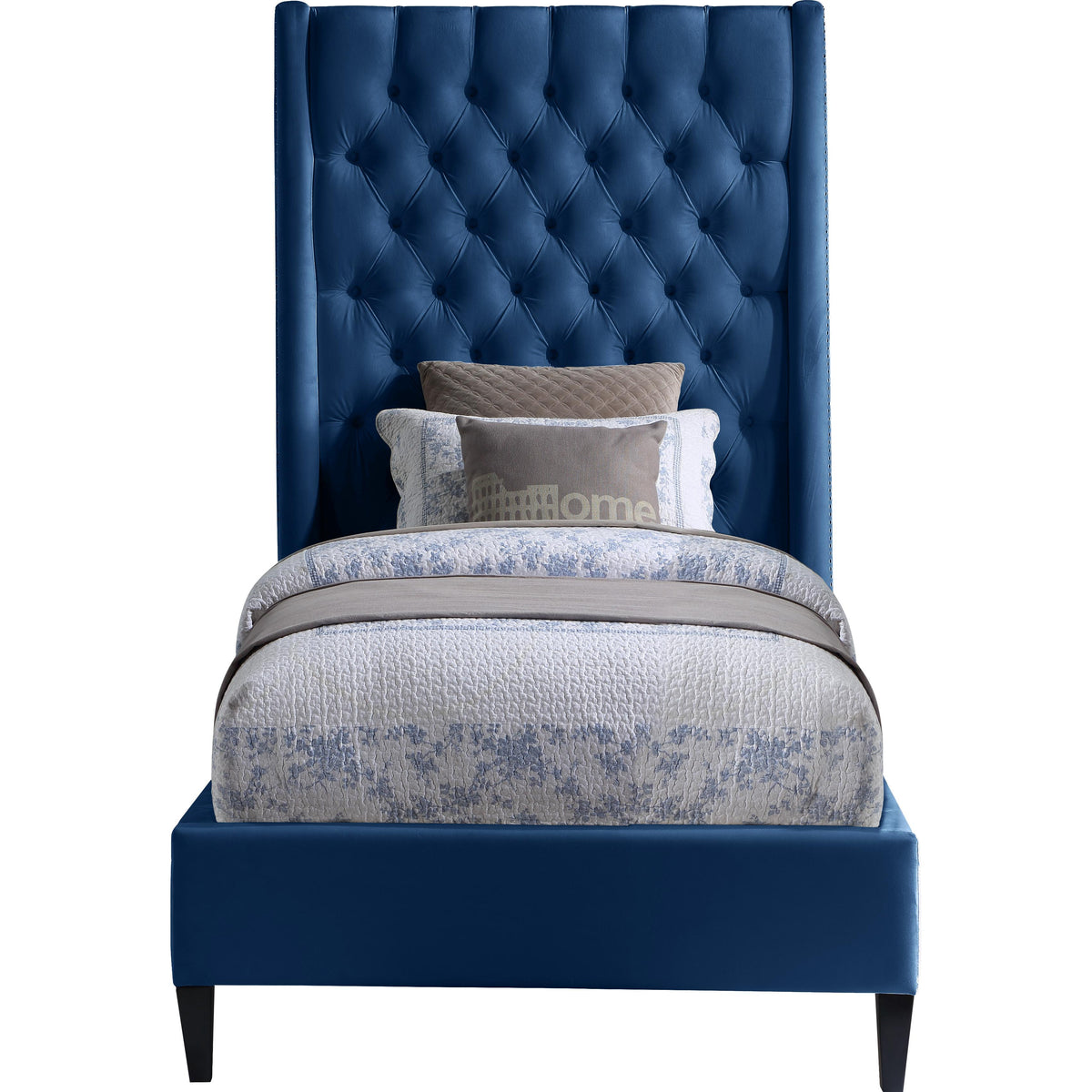 Meridian Fritz Navy Velvet Twin Bed