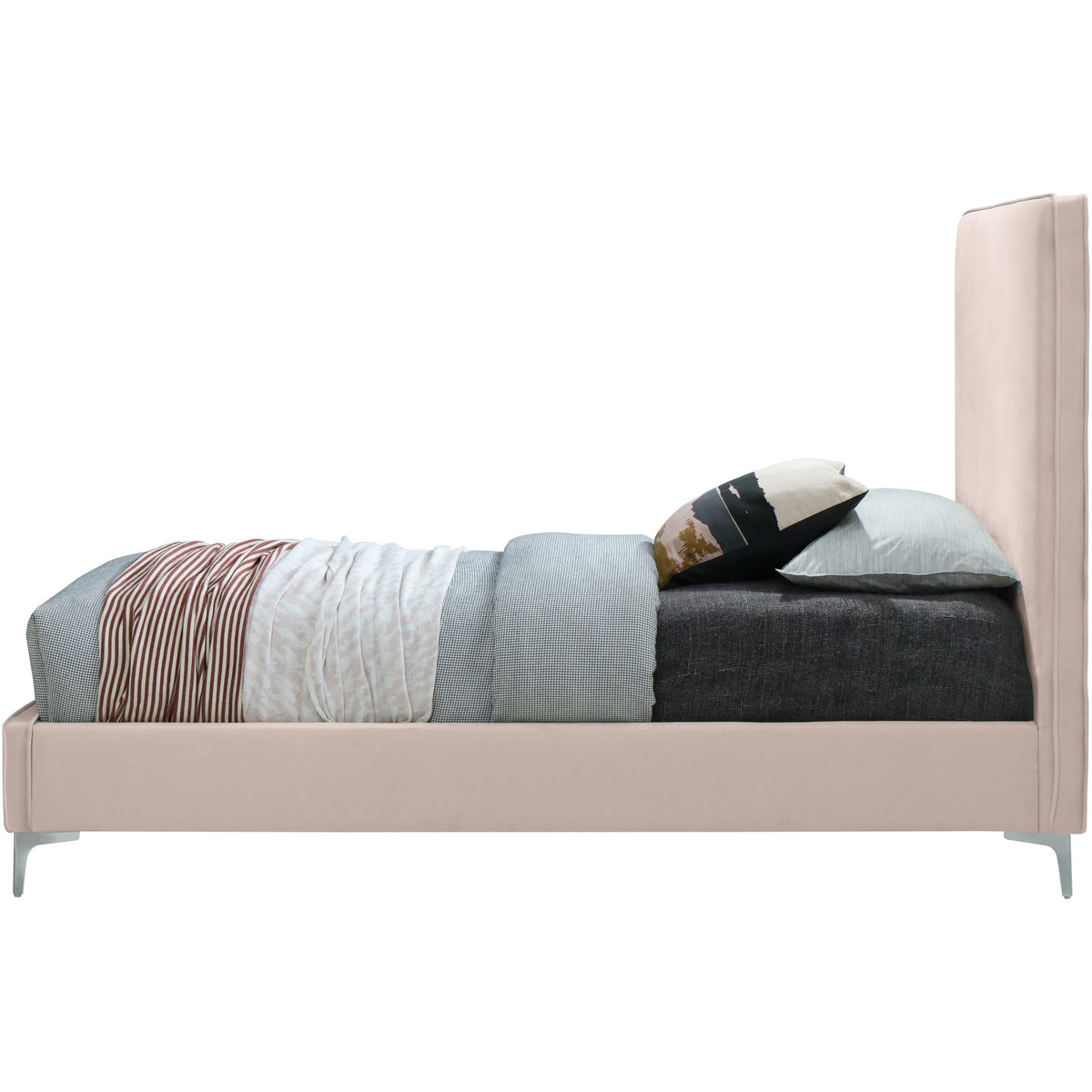 Meridian Geri Pink Velvet Full Bed