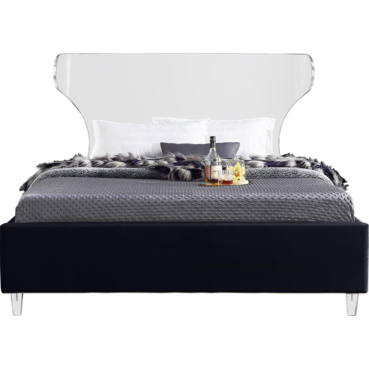 Meridian Ghost Black Velvet Full Bed