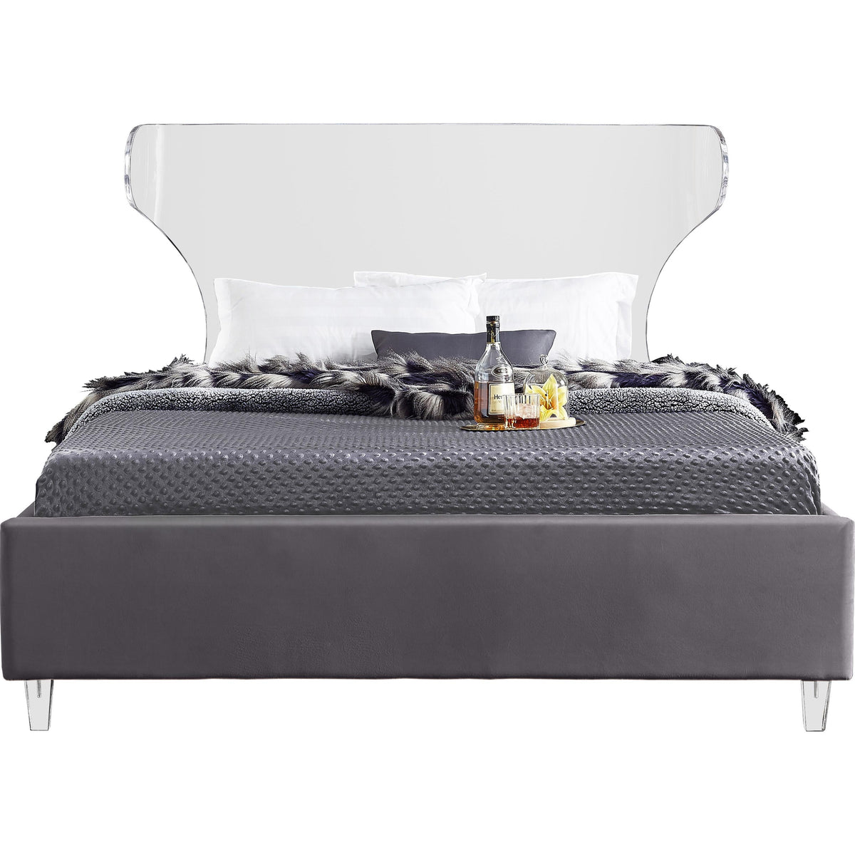 Meridian Ghost Grey Velvet Full Bed