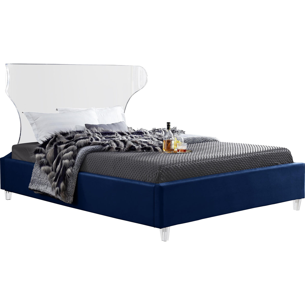Meridian Ghost Navy Velvet Full Bed
