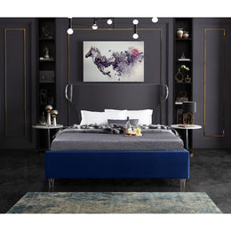Meridian Ghost Navy Velvet Full Bed