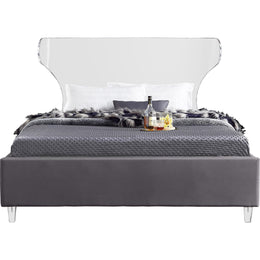 Meridian Ghost Grey Velvet King Bed