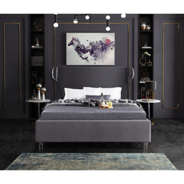 Meridian Ghost Grey Velvet King Bed