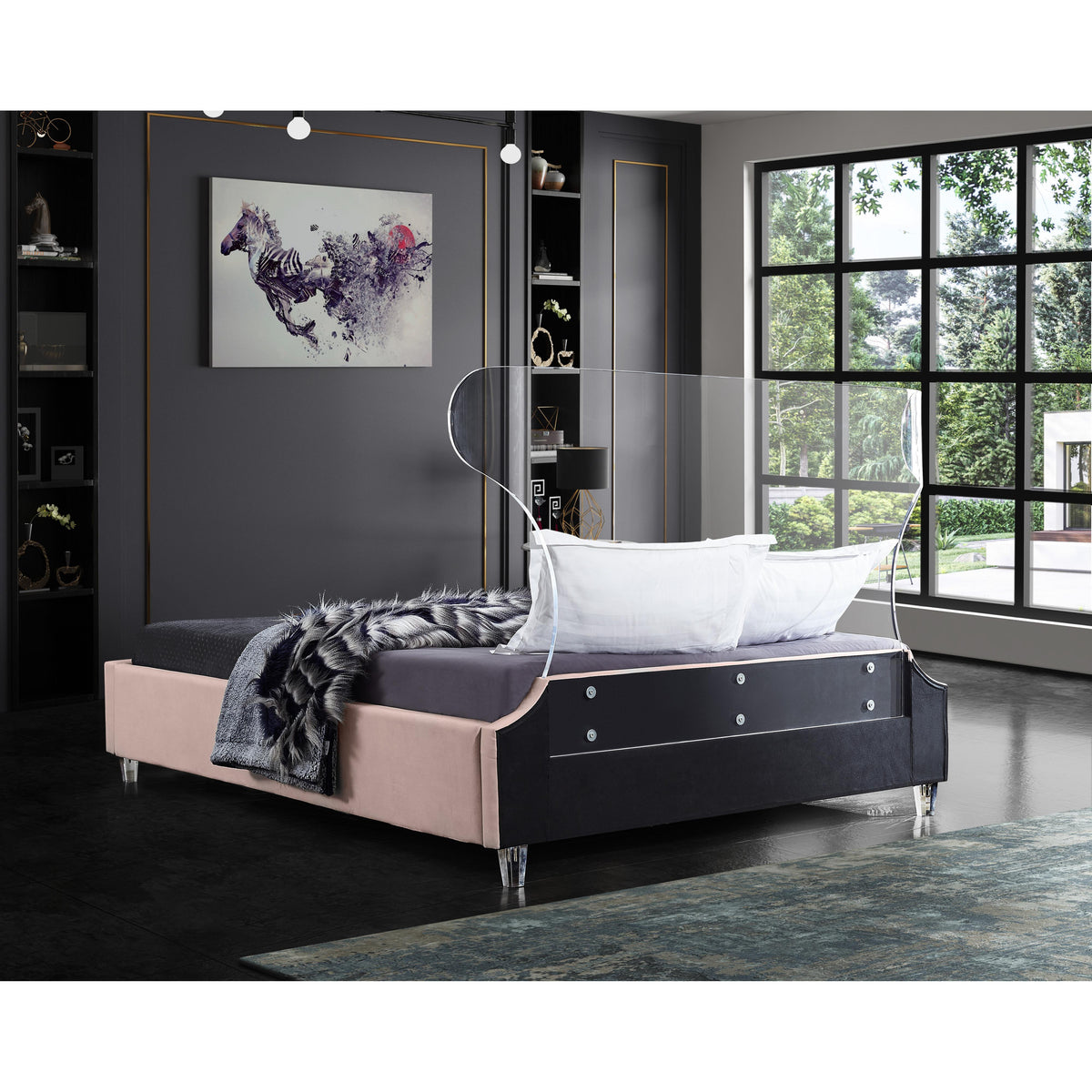 Meridian Ghost Pink Velvet King Bed