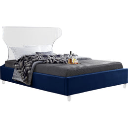 Meridian Ghost Navy Velvet Queen Bed