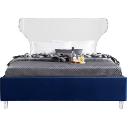 Meridian Ghost Navy Velvet Queen Bed