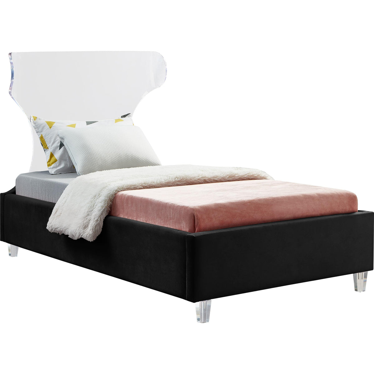 Meridian Ghost Black Velvet Twin Bed