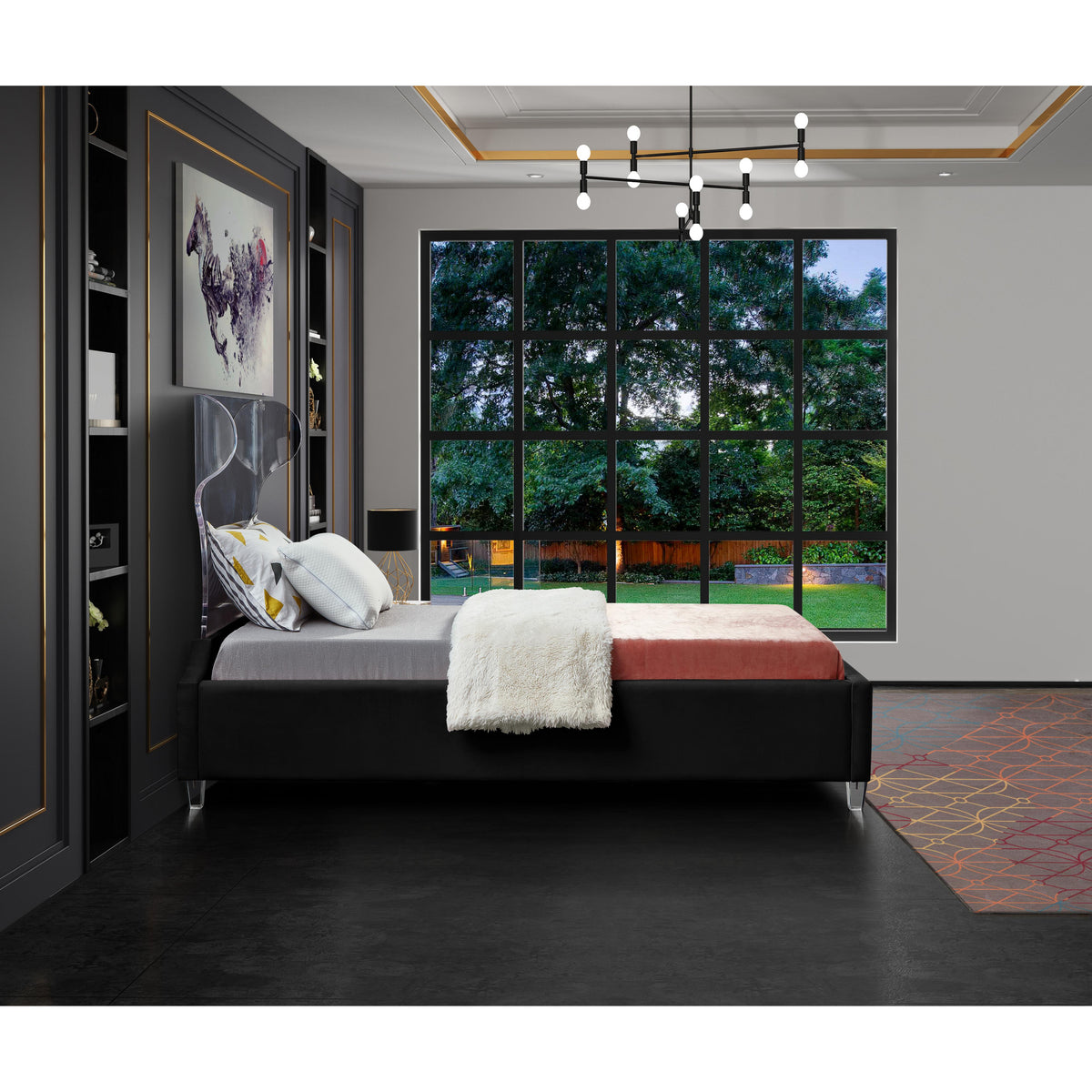 Meridian Ghost Black Velvet Twin Bed
