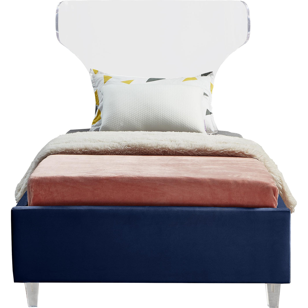 Meridian Ghost Navy Velvet Twin Bed