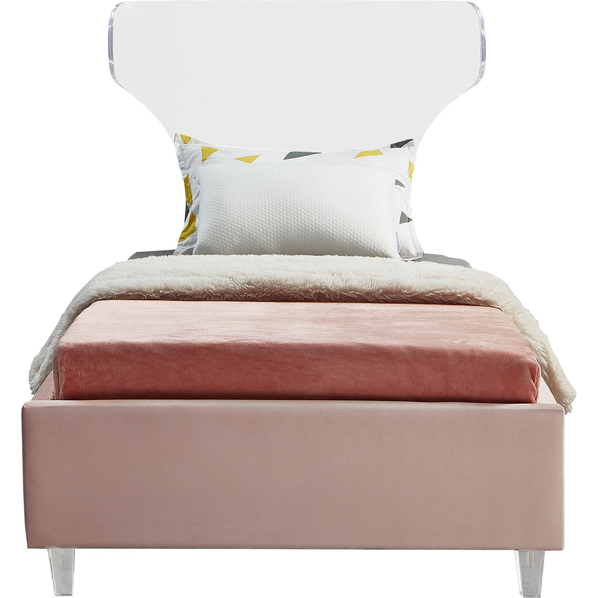 Meridian Ghost Pink Velvet Twin Bed