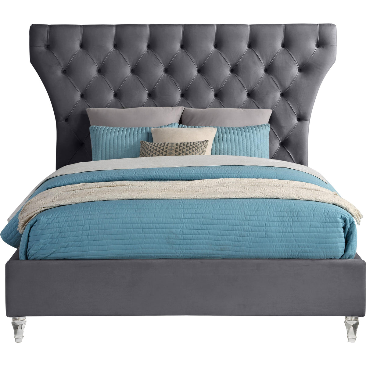 Meridian Kira Grey Velvet King Bed