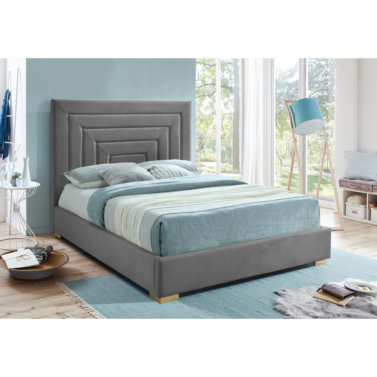 Meridian Nora Grey Velvet Full Bed