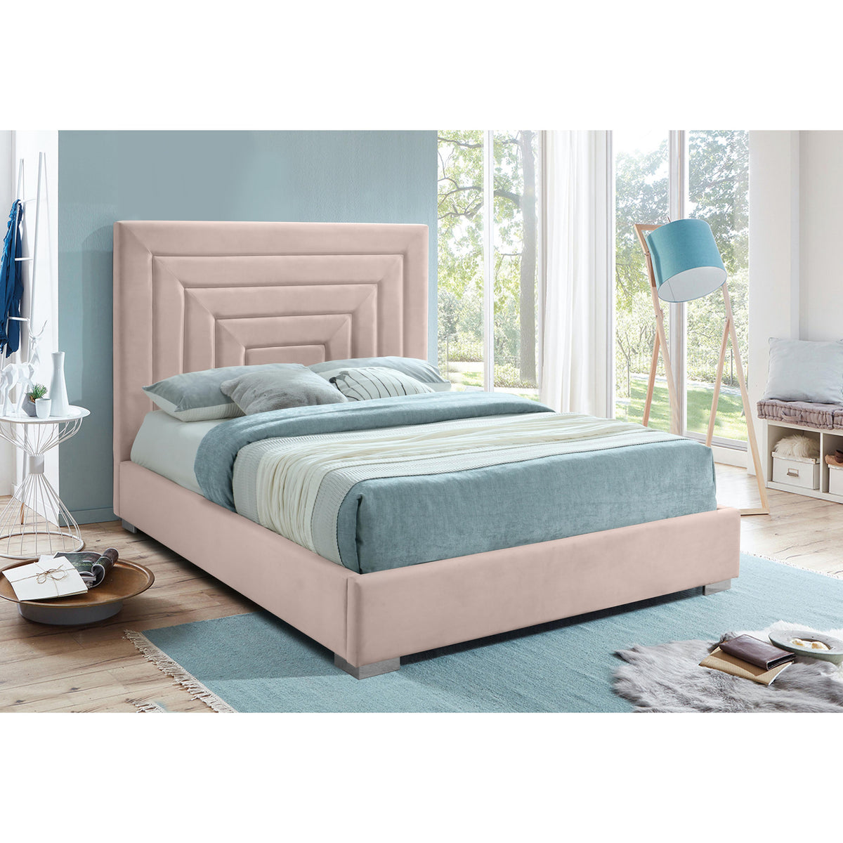 Meridian Nora Pink Velvet Full Bed