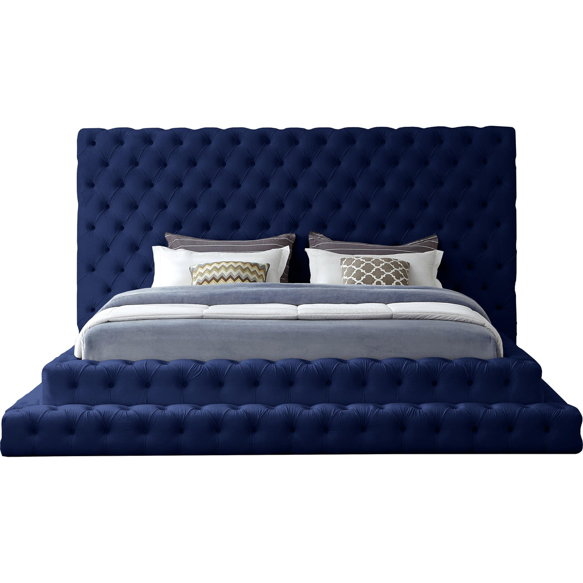 Meridian Revel Navy Velvet King Bed (3 Boxes)