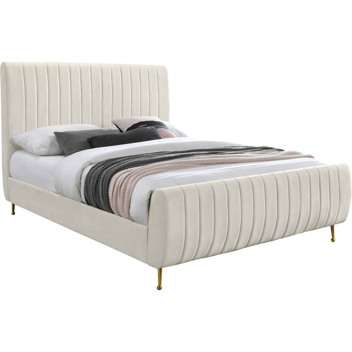 Meridian Zara Cream Velvet Queen Bed (3 Boxes)