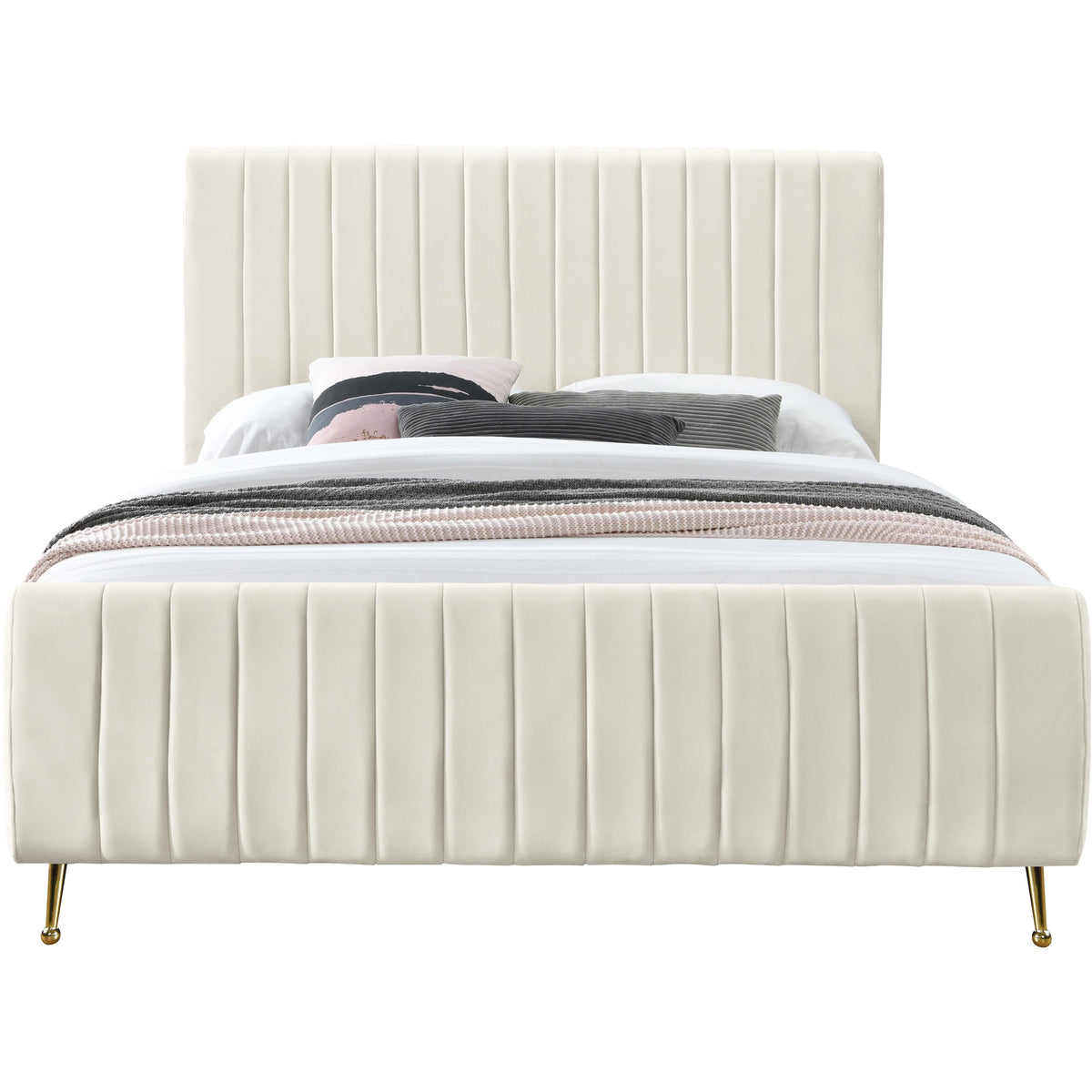 Meridian Zara Cream Velvet Queen Bed (3 Boxes)