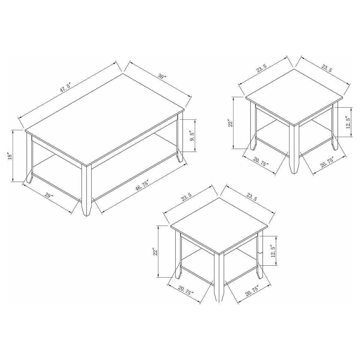 Brooks Rectangular Coffee Table Set Cappuccino