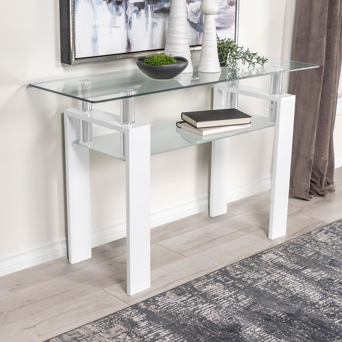 Dyer Rectangular Glass Top Entryway Sofa Console Table Black