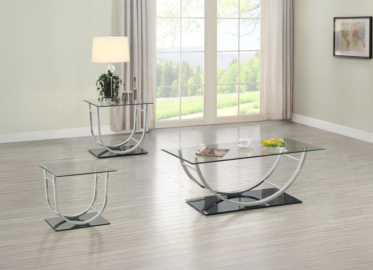 Danville Glass Top Coffee and End Table Set Chrome
