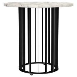 Haven Round Genuine White Marble Top End Side Table Black