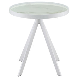 Briggs Round Marble Printed Glass Top End Side Table White