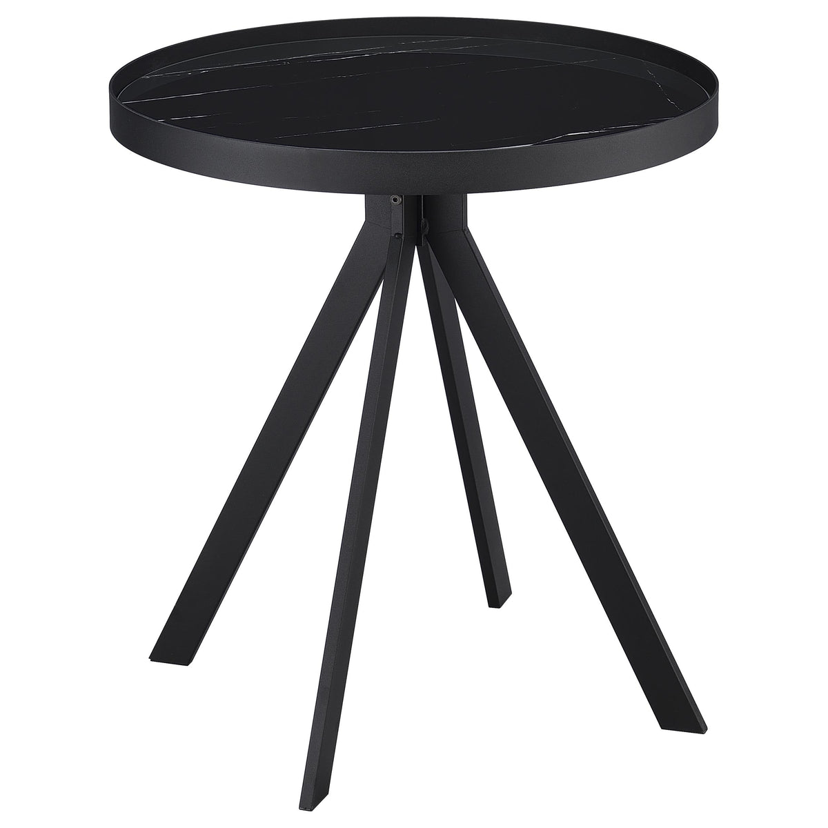 Briggs Round Marble Printed Glass Top End Side Table White