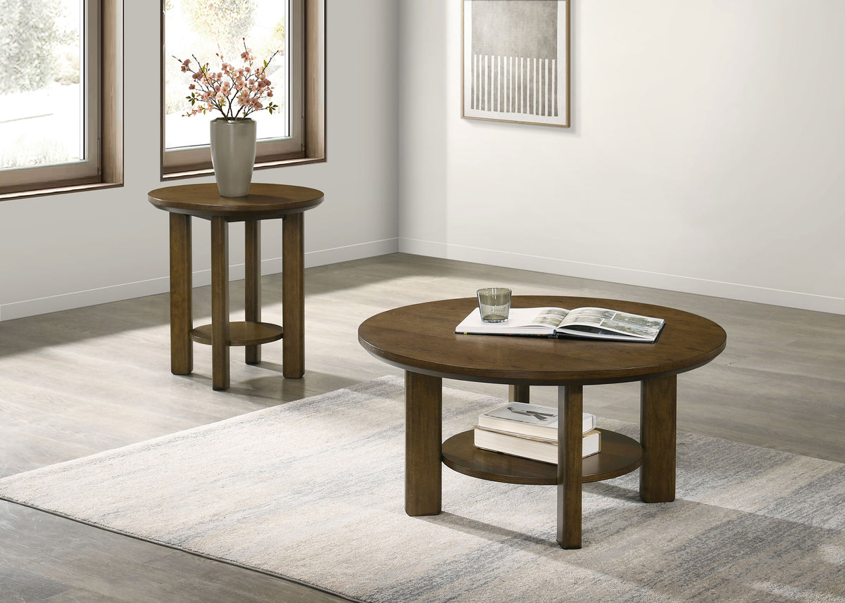 Ottowa Round Wood Coffee Table Set Brown