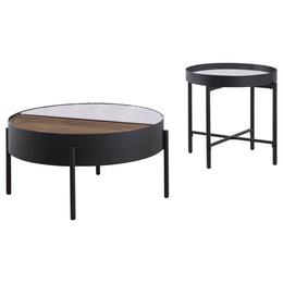 Ozella Round Coffee and End Table Set Sandy Black