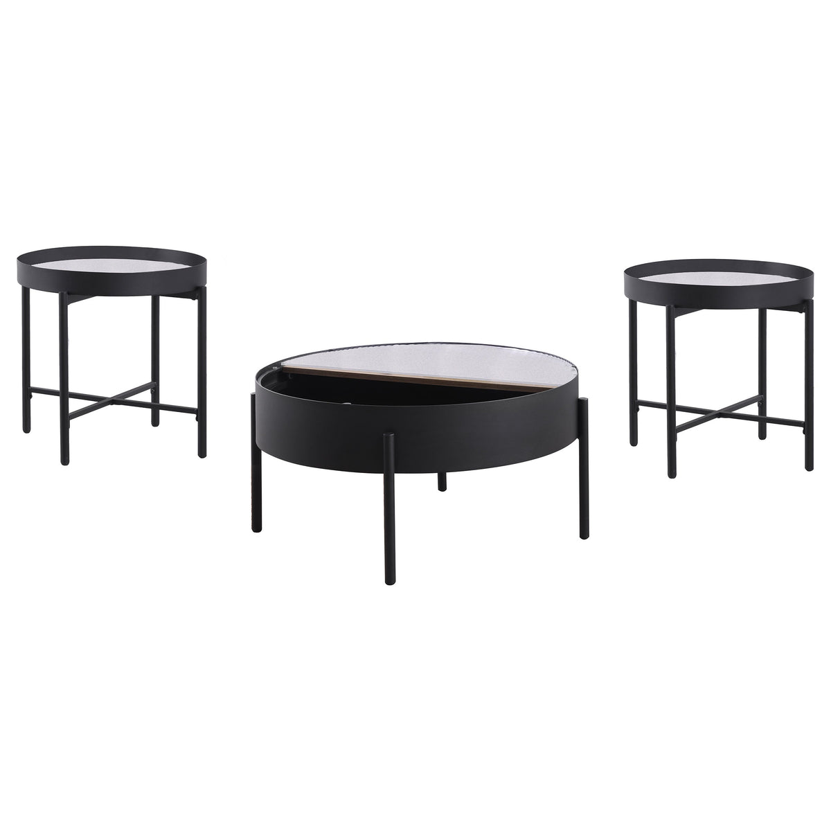 Ozella Round Coffee and End Table Set Sandy Black