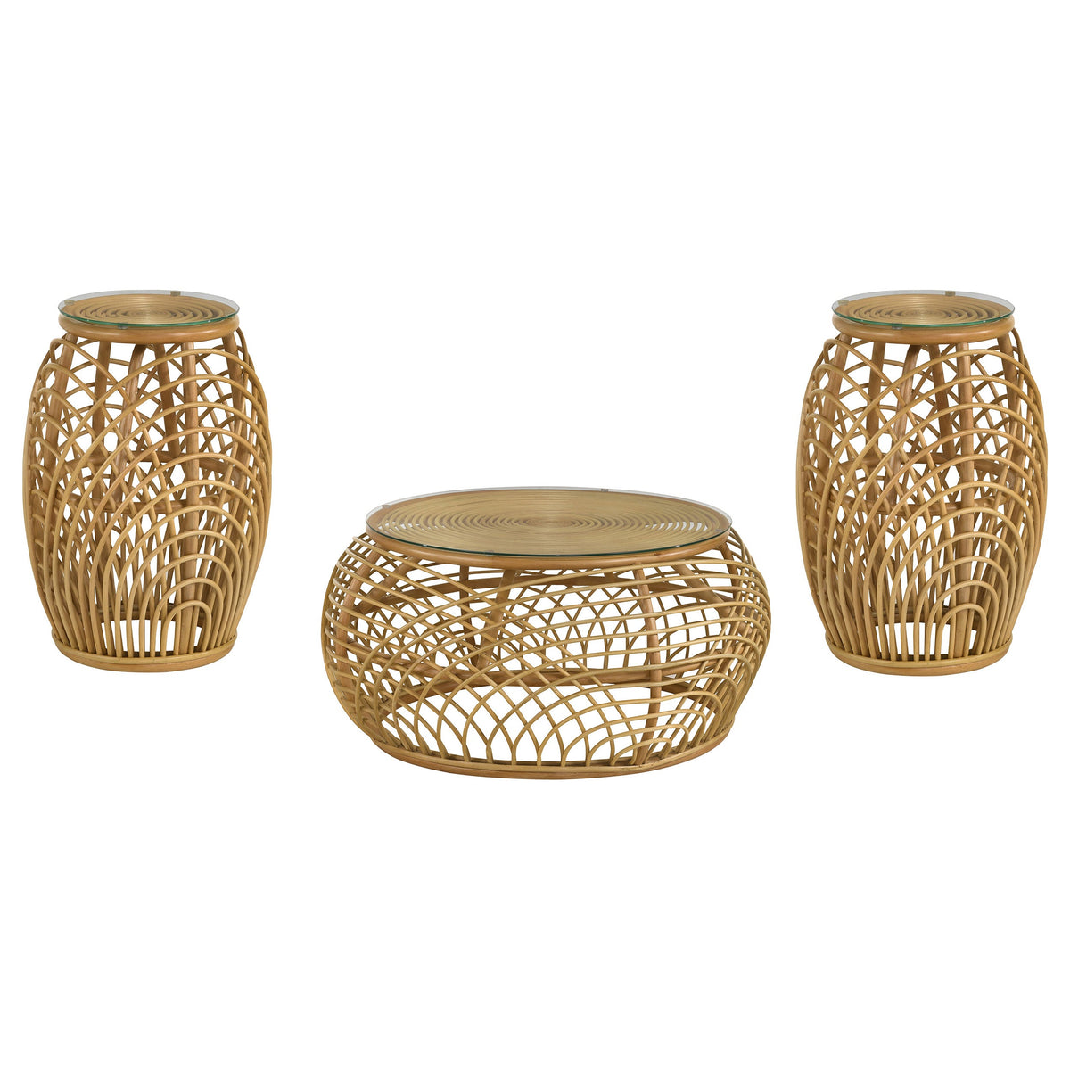 Dahlia Round Rattan Coffee and End Table Set Natural
