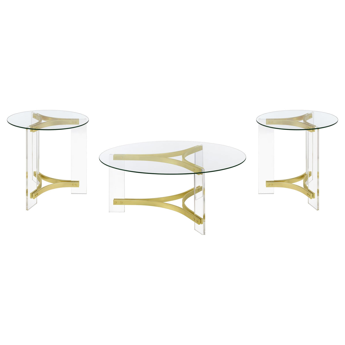 Janessa Acrylic Coffee and End Table Set Matte Brass