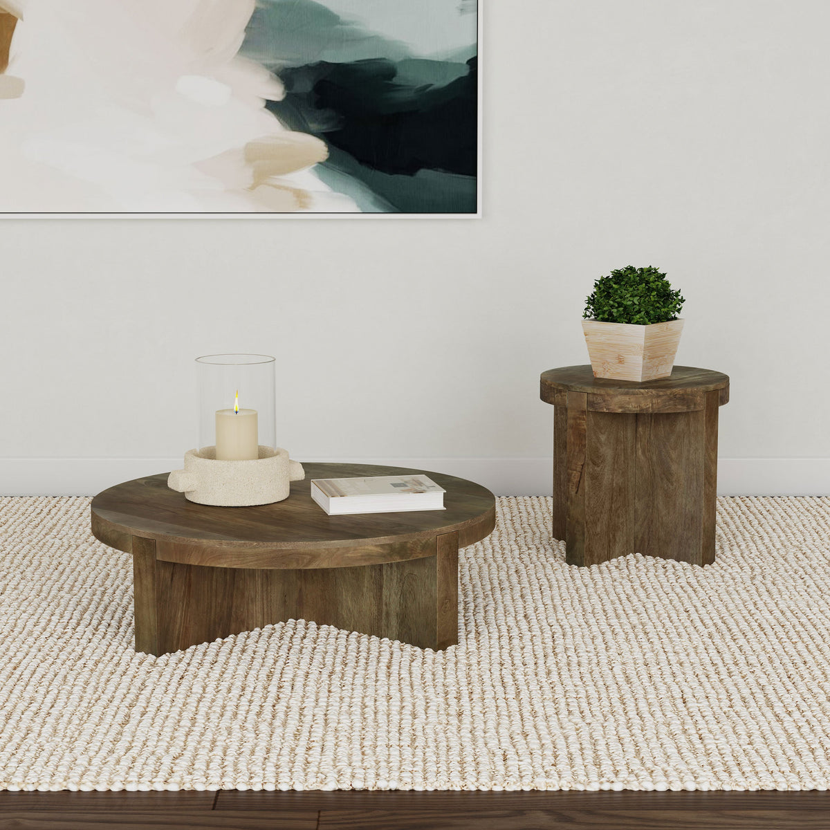 Kinkaid Solid Wood Coffee and End Table Set Brown