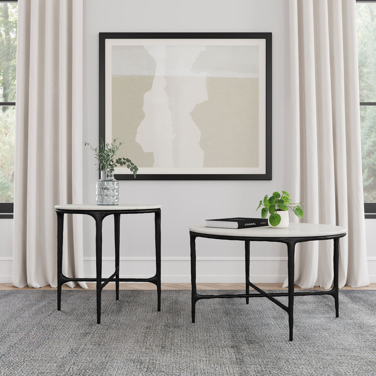 Hermas Round Marble Coffee and End Table Set White