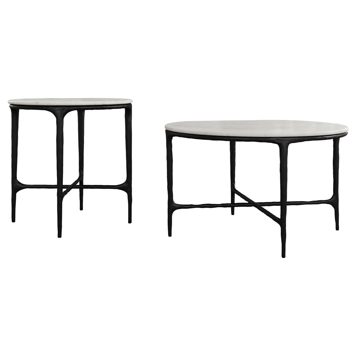 Hermas Round Marble Coffee and End Table Set White