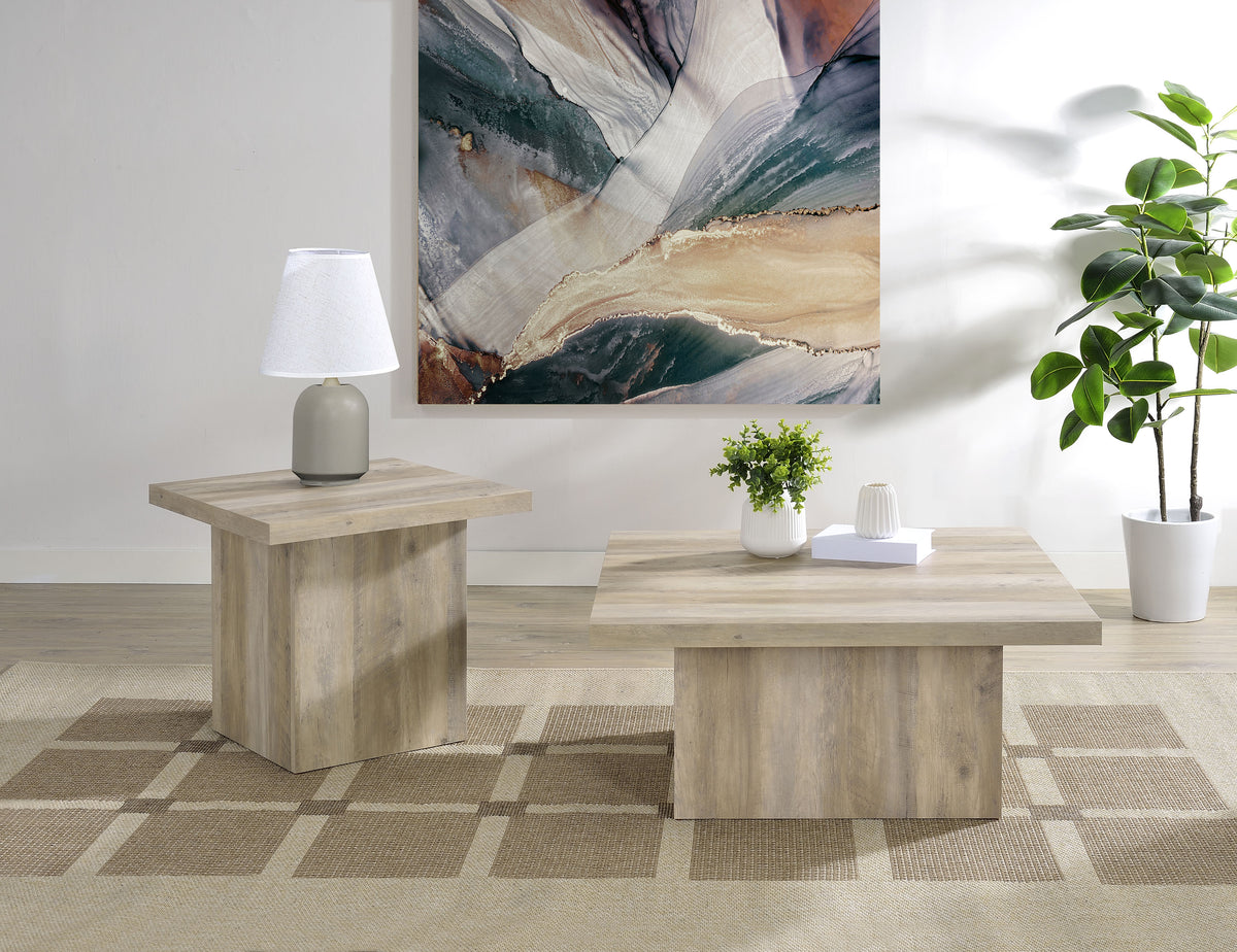 Devar Square Coffee End Table Set Distressed Pine