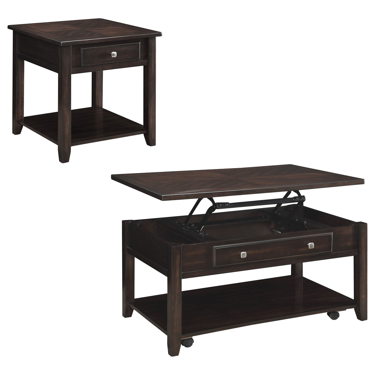 Bradford Lift Top Coffee and End Table Set Walnut