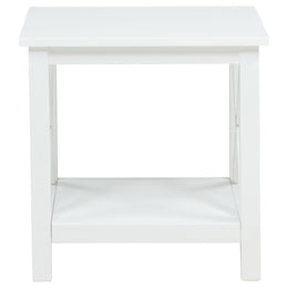 Skyview Square Pine Wood Side End Table with Shelf White
