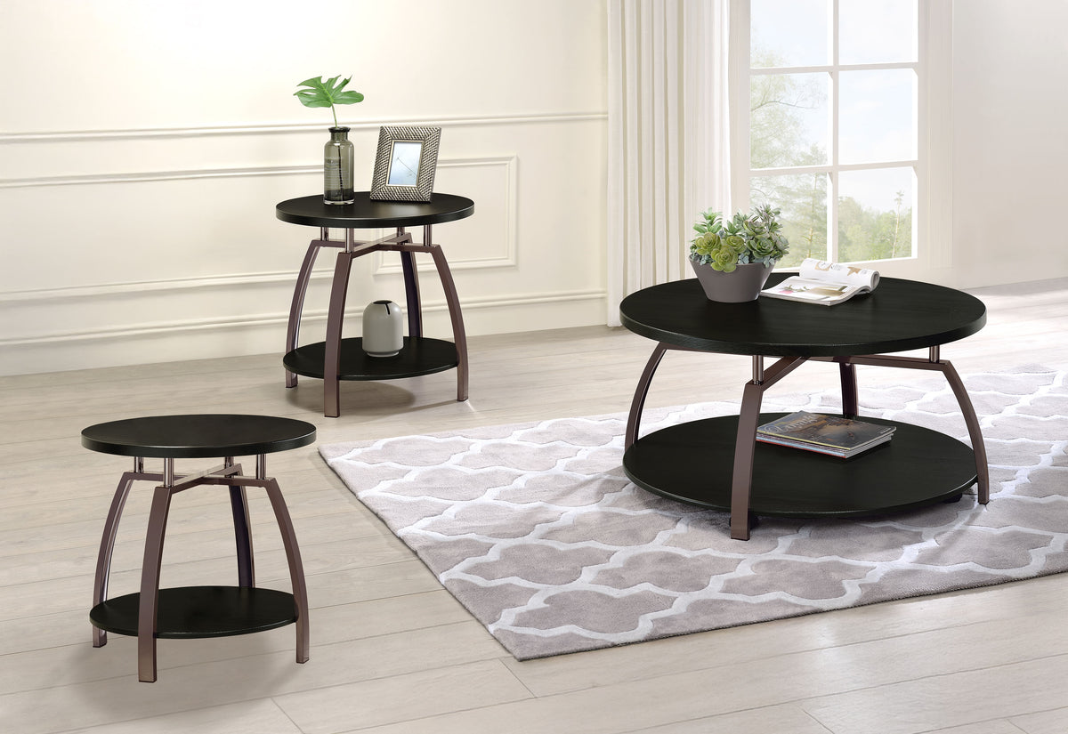 Dacre Round Coffee and End Table Set Dark Charcoal