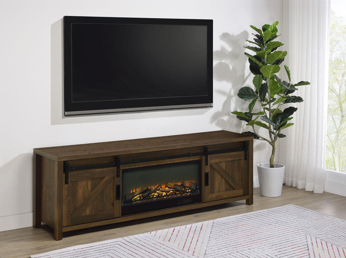 Enfield 71-inch TV Stand Fireplace Media Console Dark Pine