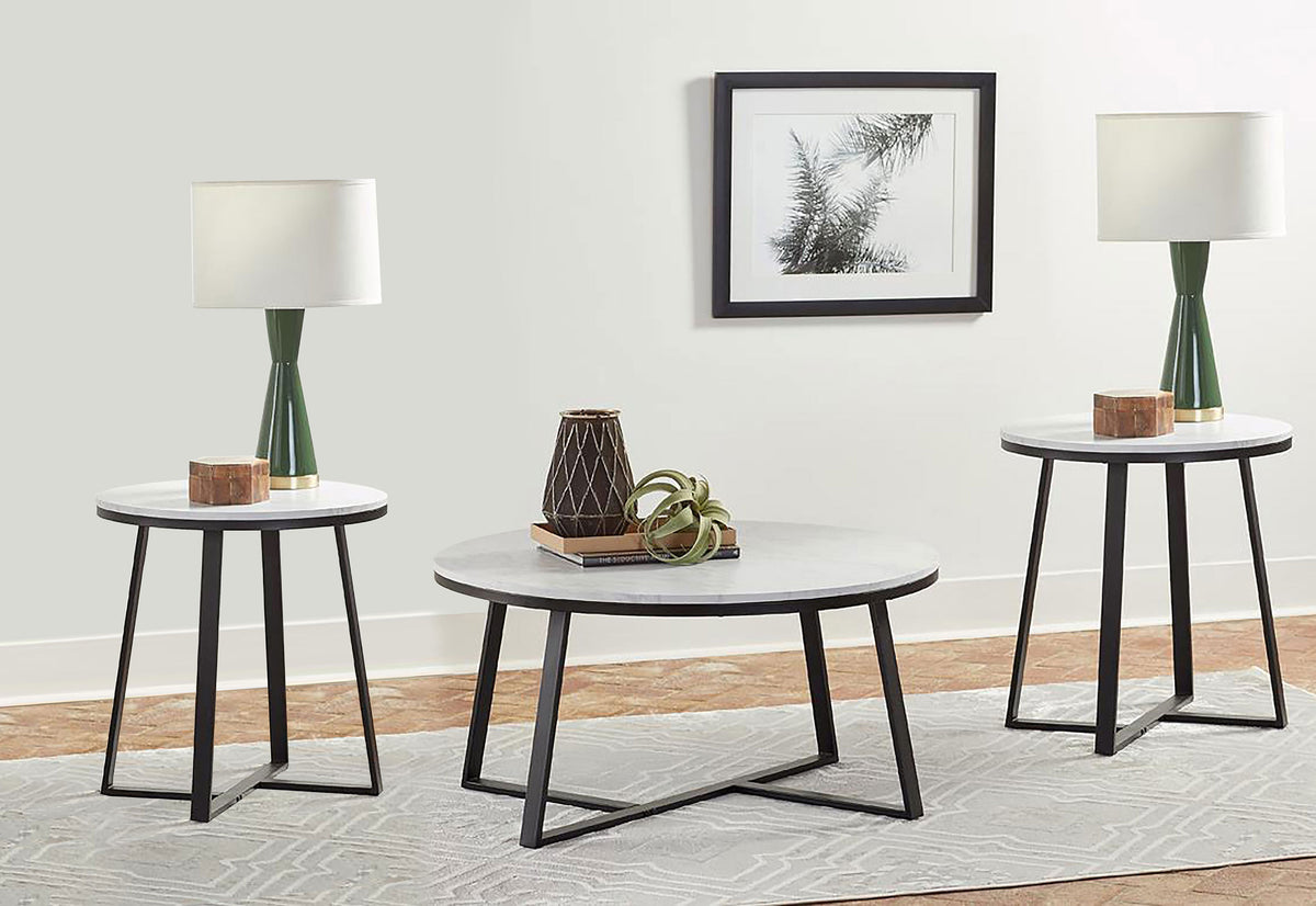 Hugo Coffee and End Table Set White Faux Marble