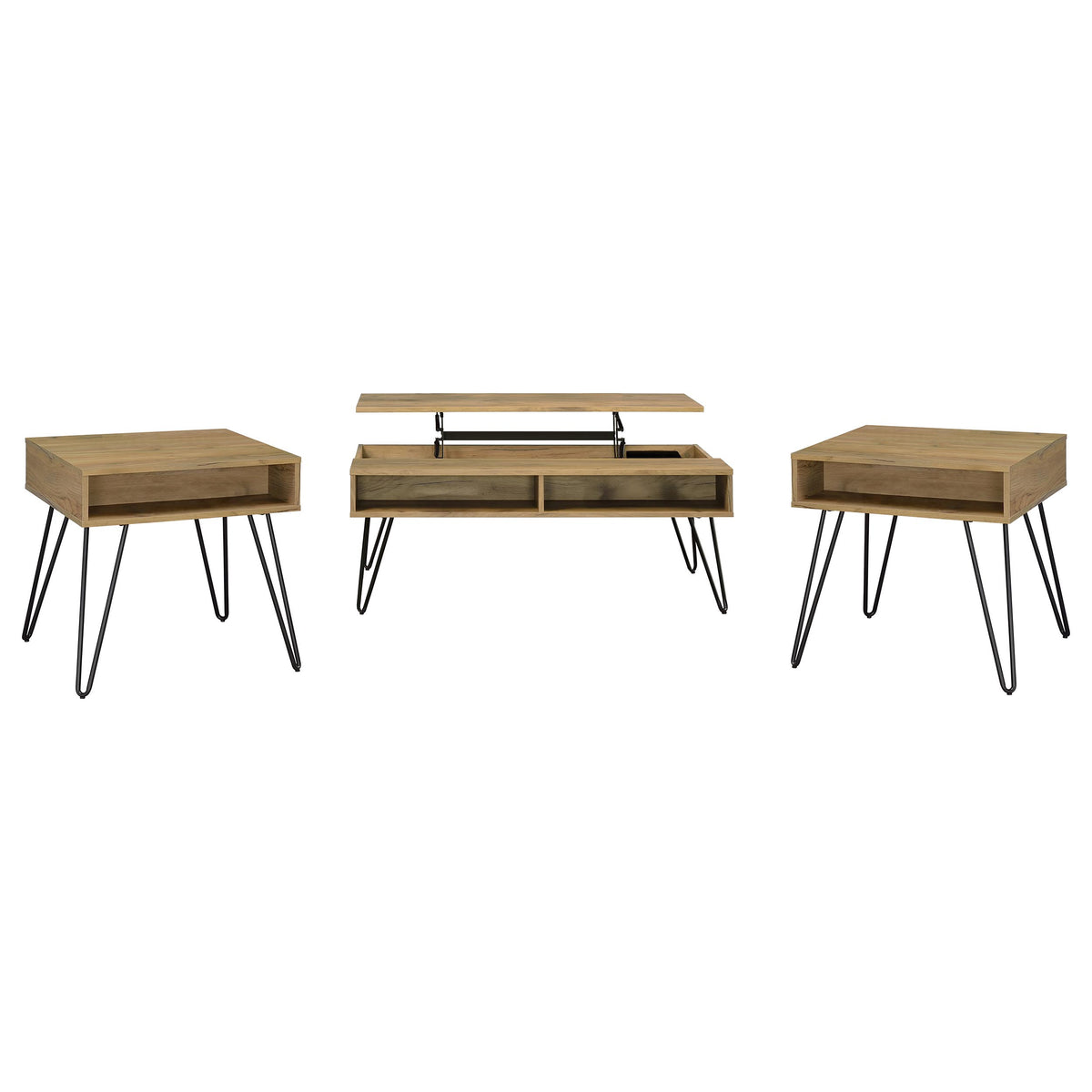 Fanning Lift Top Coffee and End Table Set Golden Oak