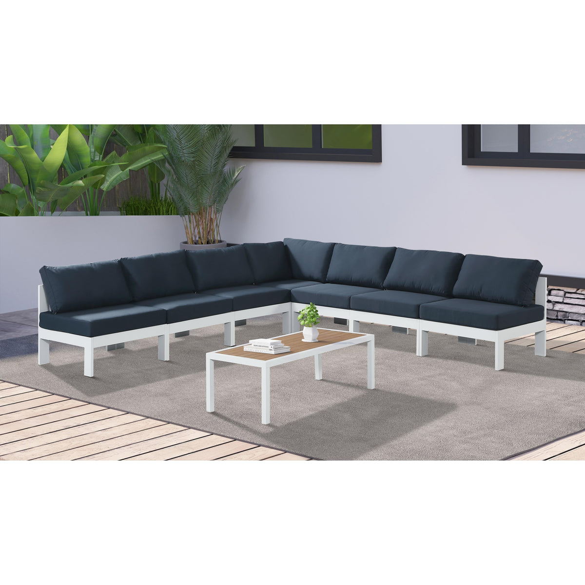 Meridian Nizuc Navy Water Resistant Fabric Outdoor Patio Modular Sectional