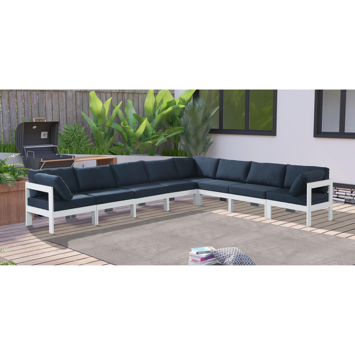 Meridian Nizuc Navy Water Resistant Fabric Outdoor Patio Modular Sectional