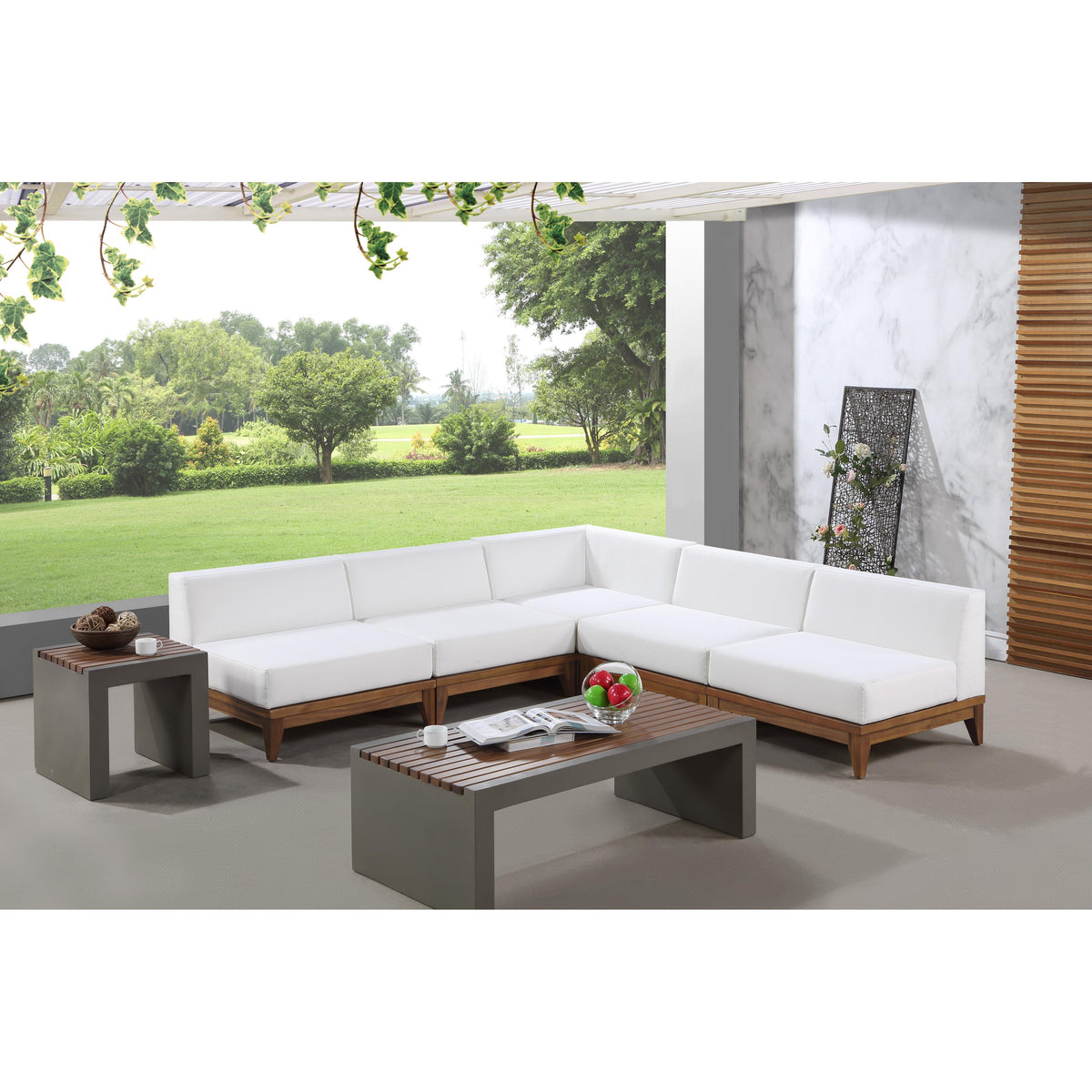 Meridian Rio Off White Water Resistant Fabric Outdoor Patio Modular Sectional