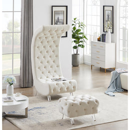 Meridian Crescent Cream Velvet Accent Chair