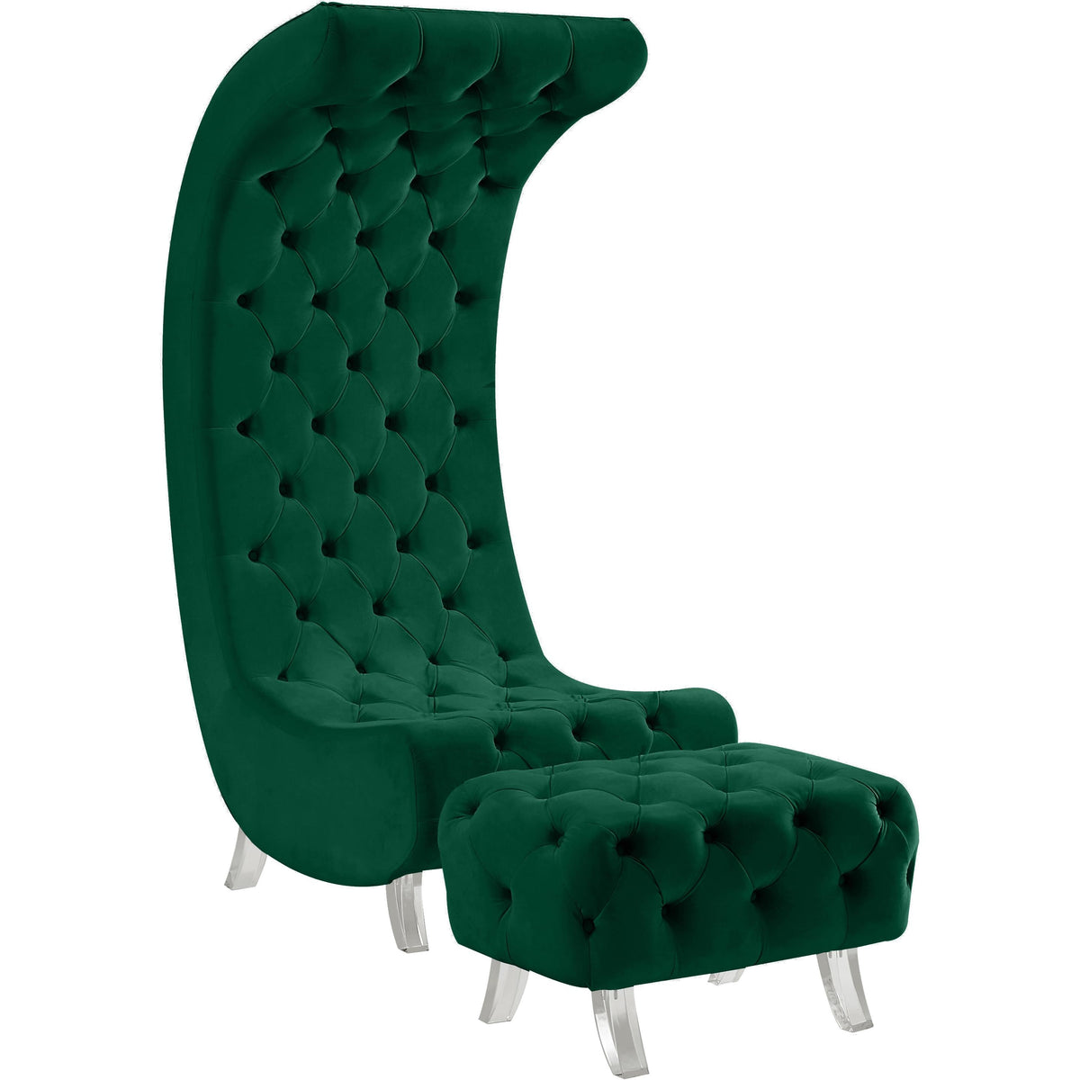 Meridian Crescent Green Velvet Accent Chair