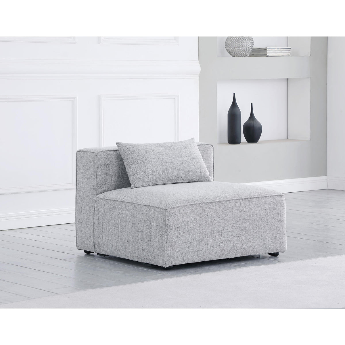 Meridian Cube Grey Durable Linen Textured Armless Chair